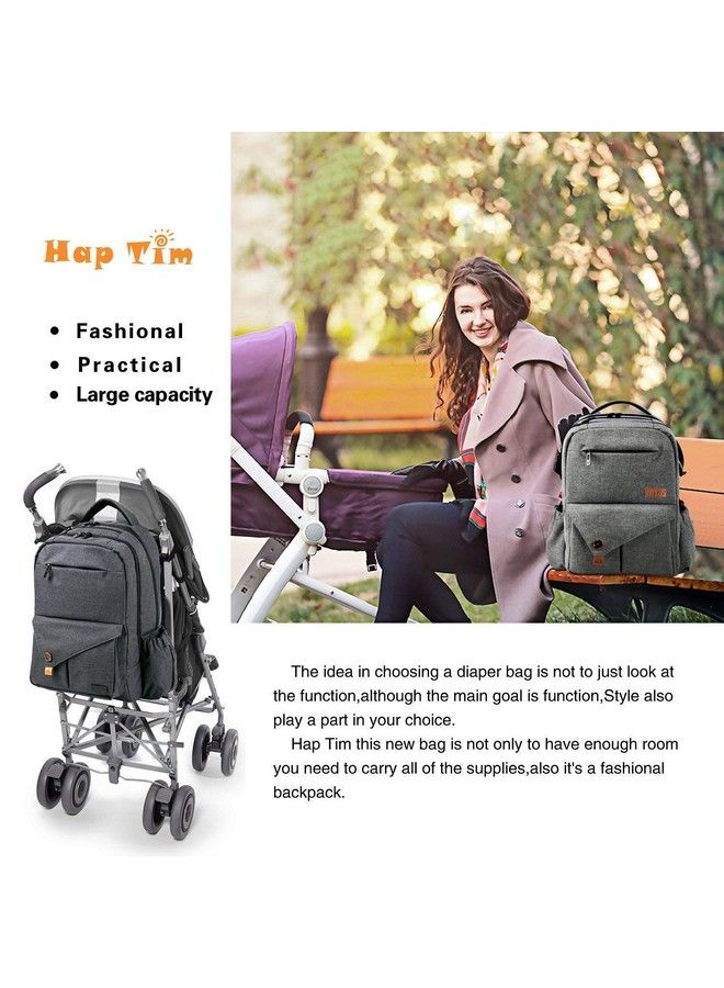 Multi Function Large Baby Diaper Bag Backpack W Stroller Straps Insulated Bottle Pockets Changing Padstylish & Durable(Dark Gray 5284)