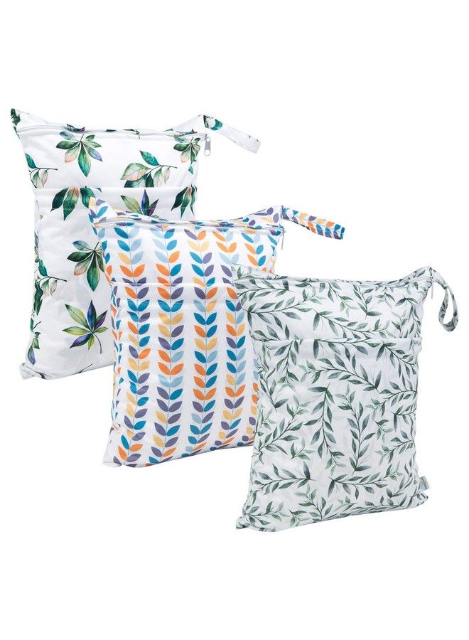 Wet Dry Bags For Baby Cloth Diapers Washable Travel Bags Beach Pool Gym Bag For Swimsuits & Wet Clothes With Two Zippered Pockets 3 Pack 3Ln08