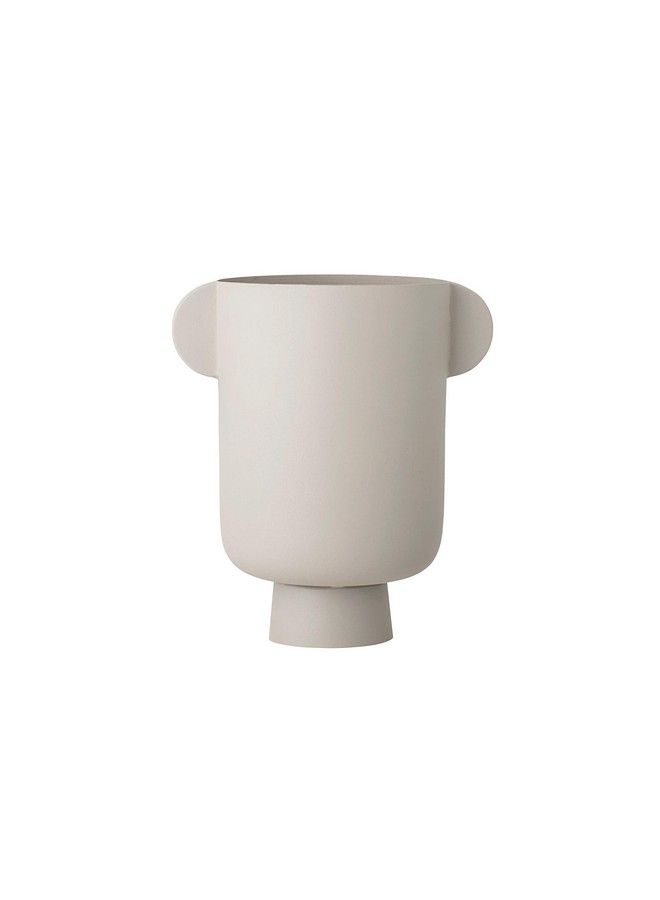 Matte Beige Metal W Handles Vase