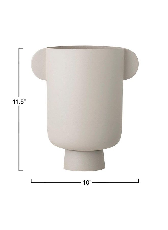 Matte Beige Metal W Handles Vase