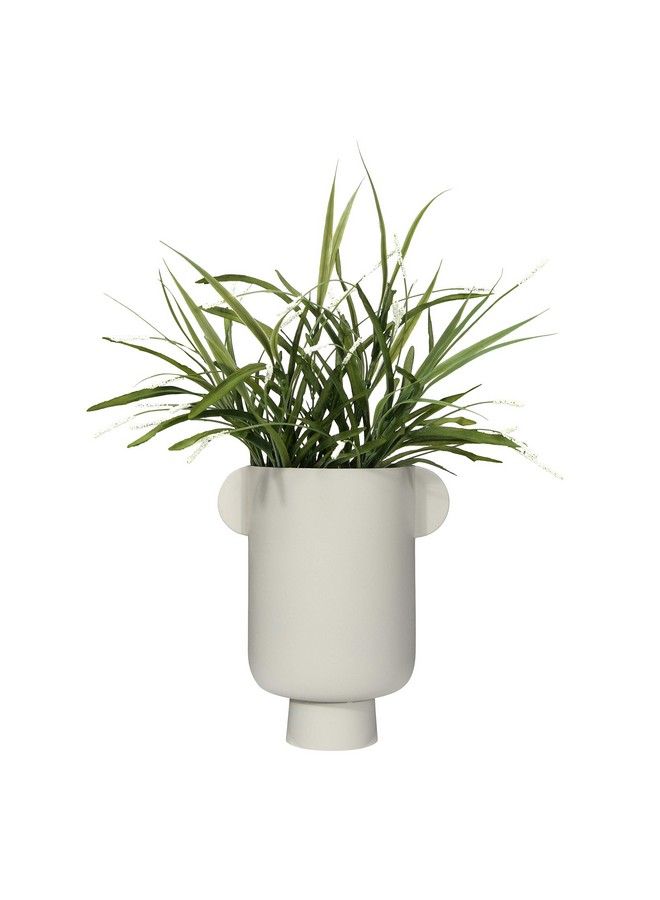 Matte Beige Metal W Handles Vase