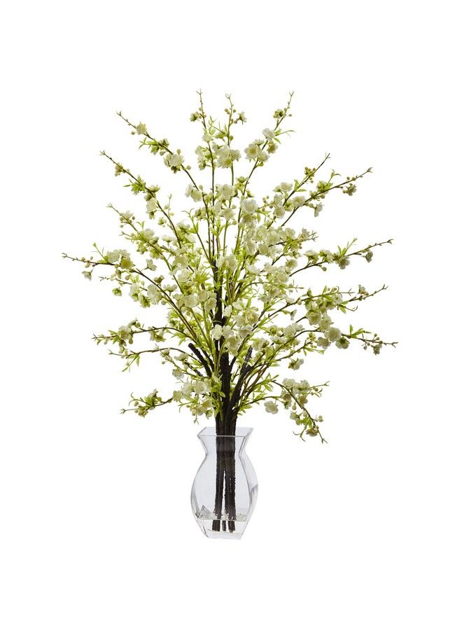 1459Wh Cherry Blossom In Glass Vase White