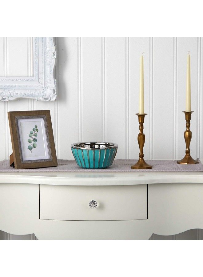 7.25In. Teal Vase With Silver Burnishing