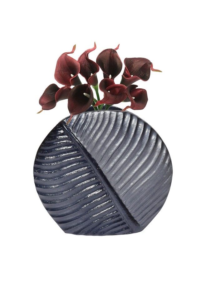 Aluminiumcasted Leaf Shaped Centerpiece Flower Table Vase Two Tone Grey 7.5 Inch