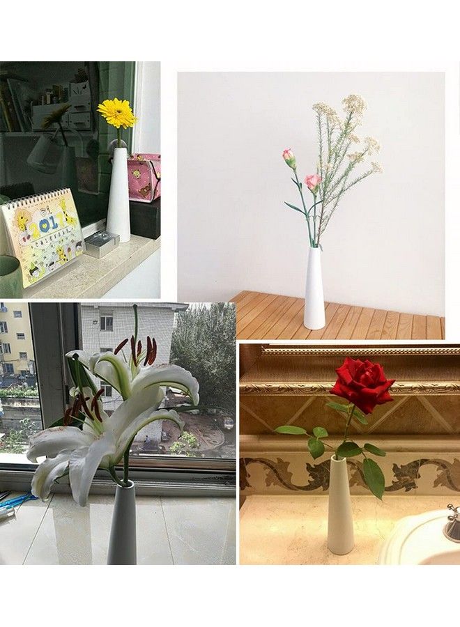 Tall White Ceramic Bud Vase Single Flower Small Bud Decorative Floral Vase Home Decor Centerpiece Modern Minimalism Style For Home Office Shelf Decor (Syx63152White)