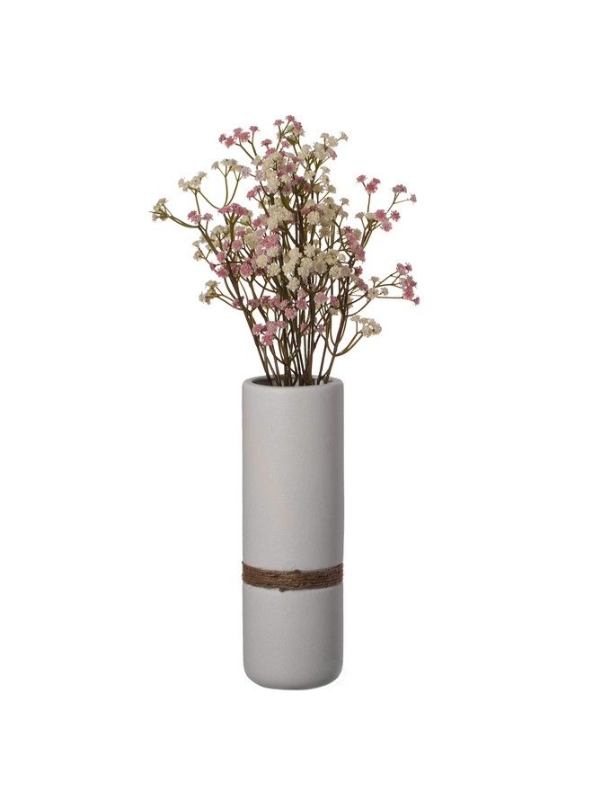 Decorative Modern Ceramic Cylinder Shape Table Vase Flower Holder With Rope White 11 Inch