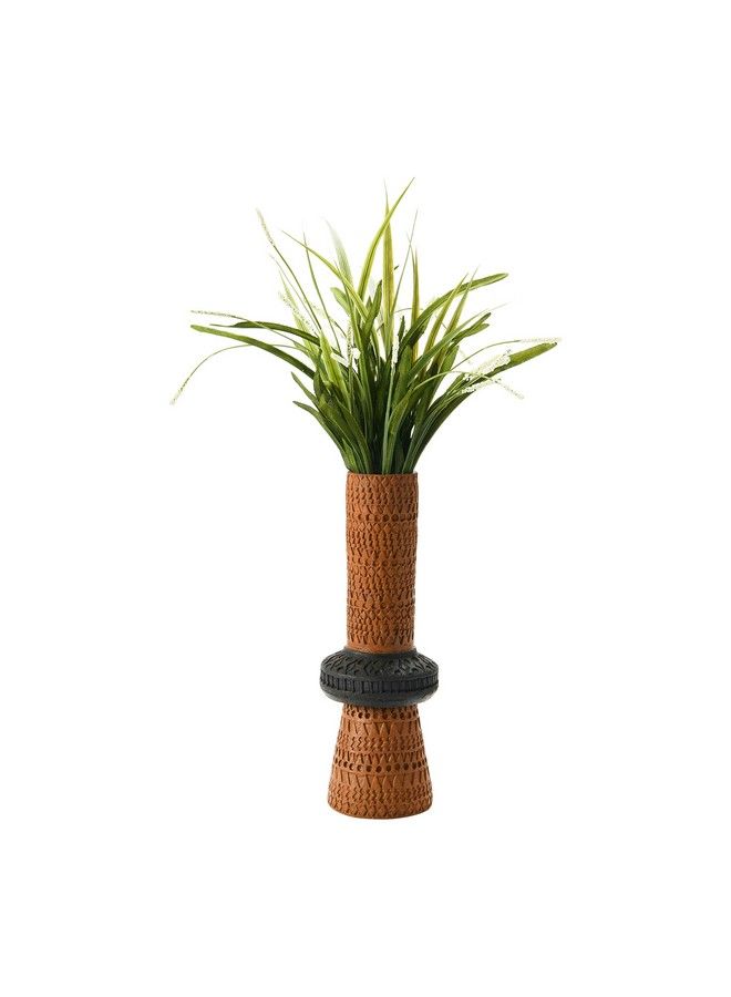 Handmade Debossed Terracotta Color & Black Vase Terracotta & Black