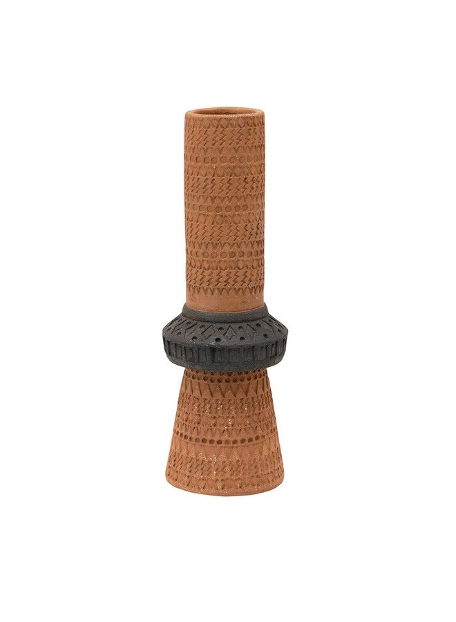 Handmade Debossed Terracotta Color & Black Vase Terracotta & Black
