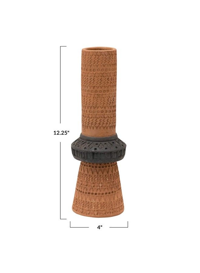 Handmade Debossed Terracotta Color & Black Vase Terracotta & Black