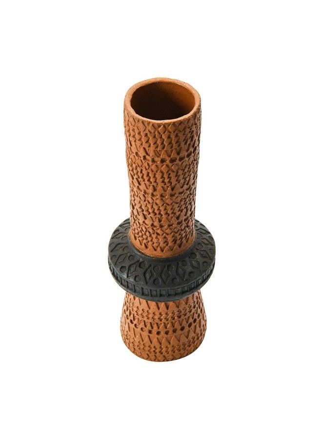 Handmade Debossed Terracotta Color & Black Vase Terracotta & Black