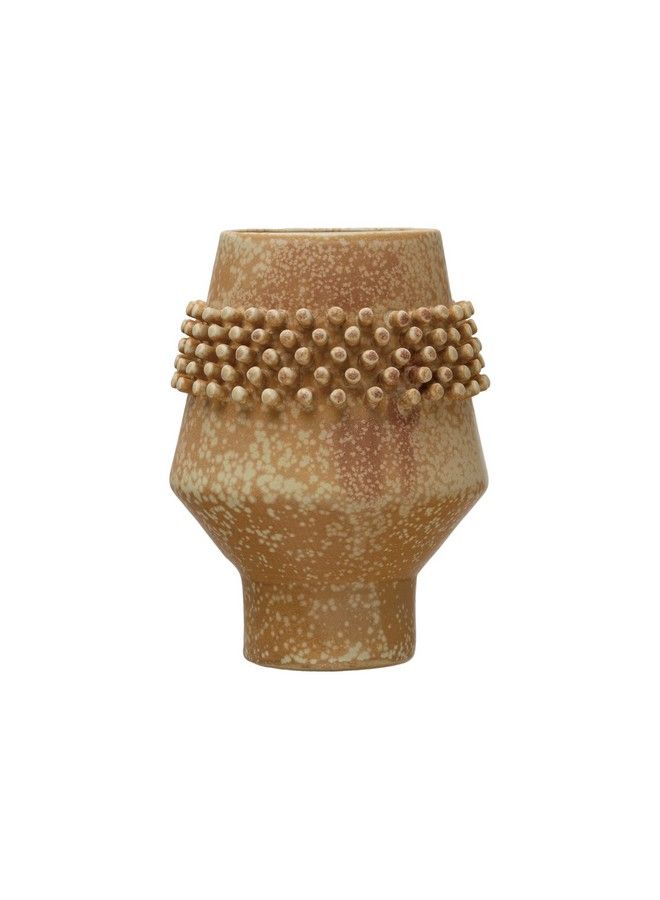Stoneware Vase With Raised Dots Terracotta Reactive Glaze Brown 6.5''