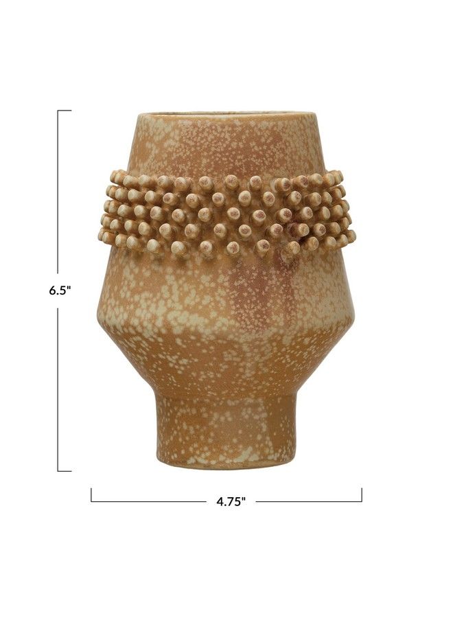 Stoneware Vase With Raised Dots Terracotta Reactive Glaze Brown 6.5''