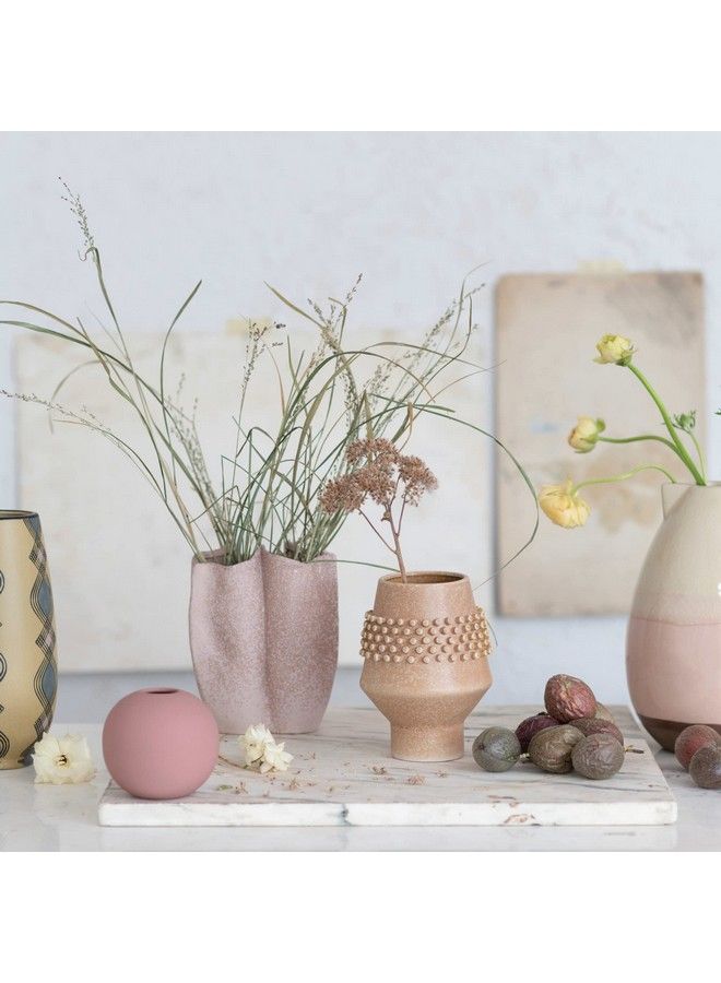 Stoneware Vase With Raised Dots Terracotta Reactive Glaze Brown 6.5''