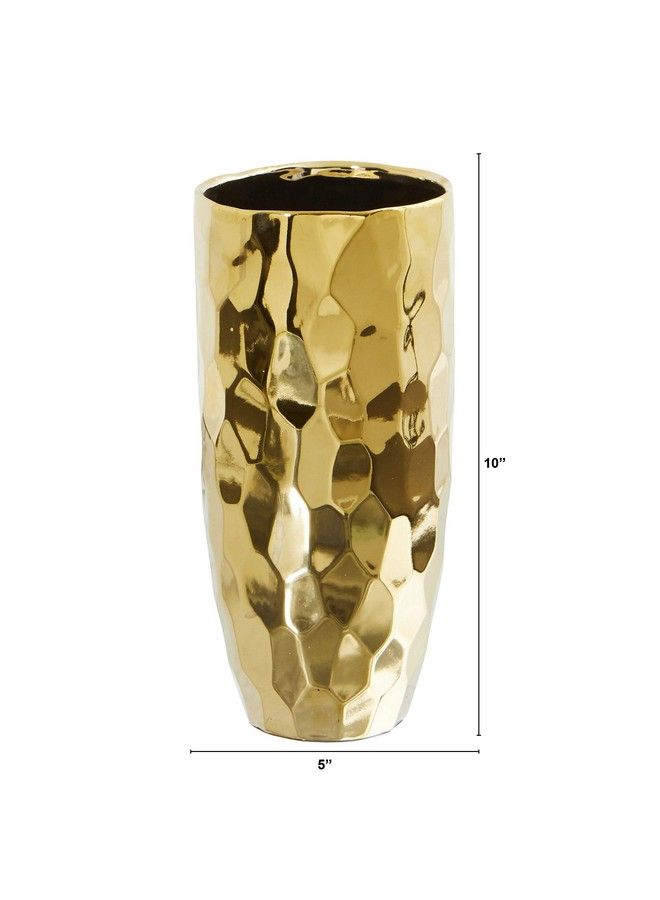 10In. Designer Gold Cylinder Vase