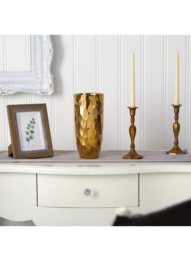 10In. Designer Gold Cylinder Vase