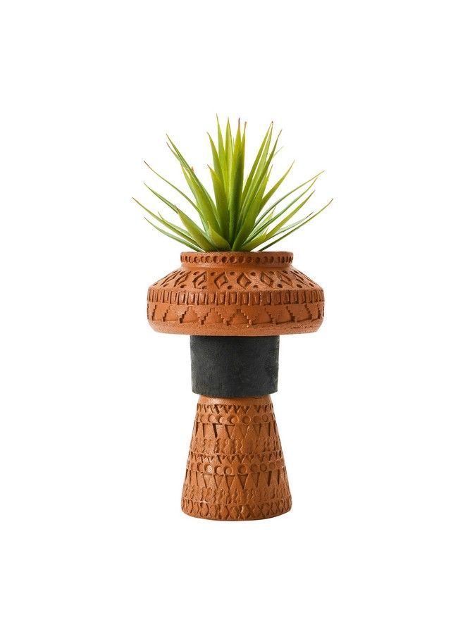 Handmade Debossed Terracotta Color & Black Vase Terracotta & Black