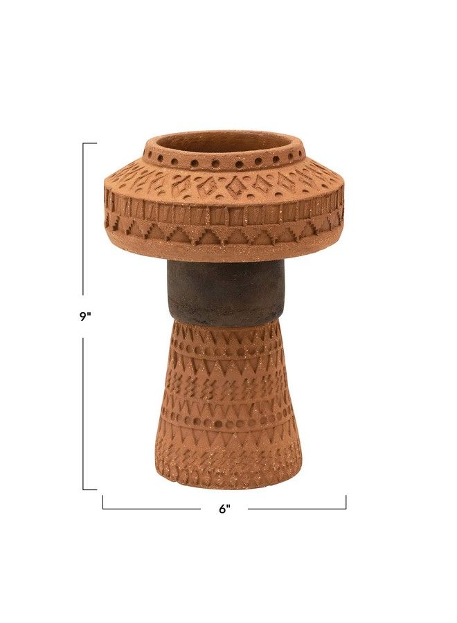 Handmade Debossed Terracotta Color & Black Vase Terracotta & Black