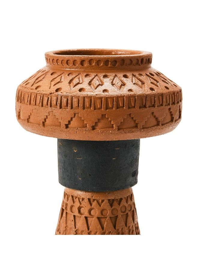 Handmade Debossed Terracotta Color & Black Vase Terracotta & Black