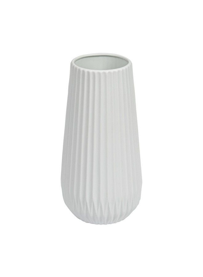 Tall White Ceramic Fluted Vase
