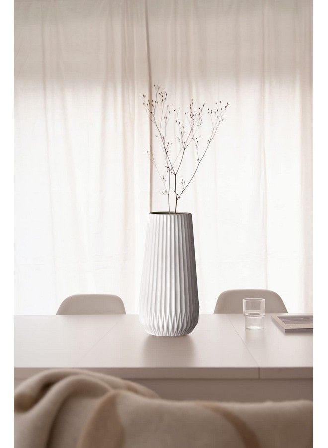 Tall White Ceramic Fluted Vase
