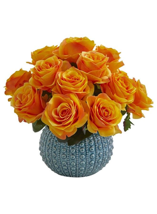 1542Oy Rose In Blue Ceramic Vase 11.5