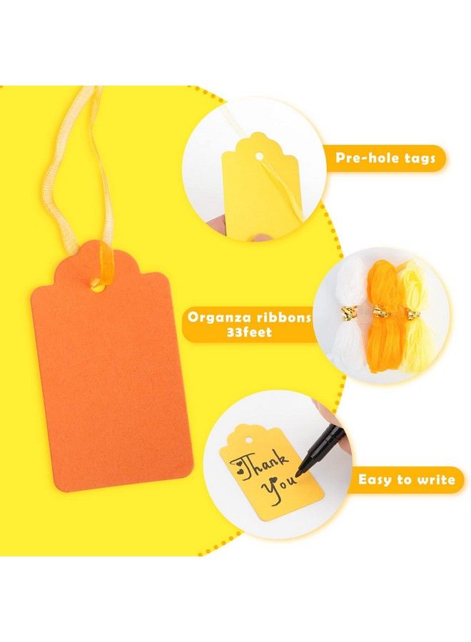 100Pcs Gift Tags Yellow Paper Tags Hanging Label With Organza Ribbons For Gift Wrapping Fall Thanksgiving Diy Crafts Decoration