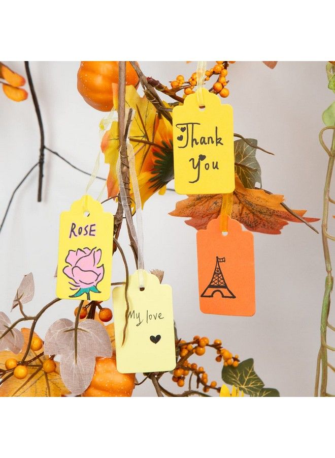 100Pcs Gift Tags Yellow Paper Tags Hanging Label With Organza Ribbons For Gift Wrapping Fall Thanksgiving Diy Crafts Decoration