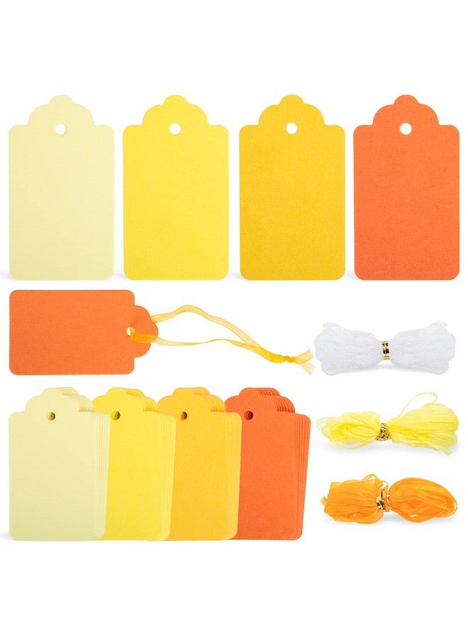 100Pcs Gift Tags Yellow Paper Tags Hanging Label With Organza Ribbons For Gift Wrapping Fall Thanksgiving Diy Crafts Decoration