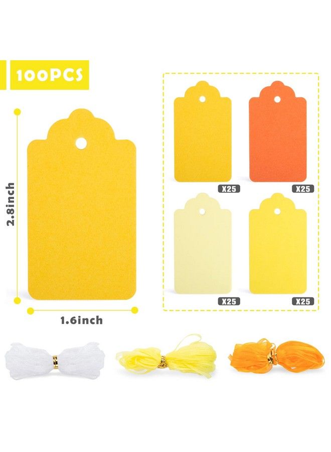 100Pcs Gift Tags Yellow Paper Tags Hanging Label With Organza Ribbons For Gift Wrapping Fall Thanksgiving Diy Crafts Decoration