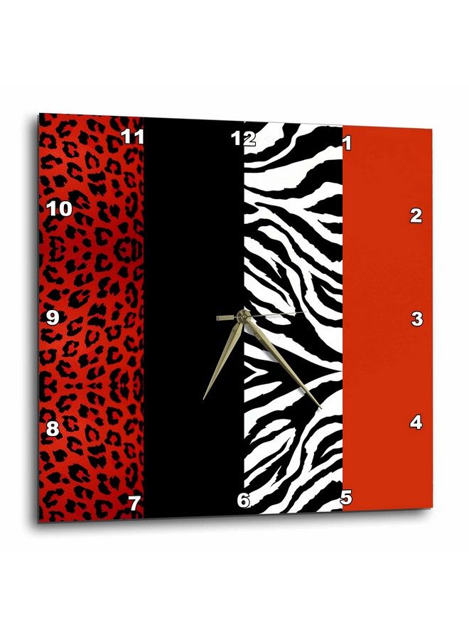 Dpp_35438_3 Animal Print Leopard And Zebra Wall Clock 15 By 15Inch Red Black Orange White