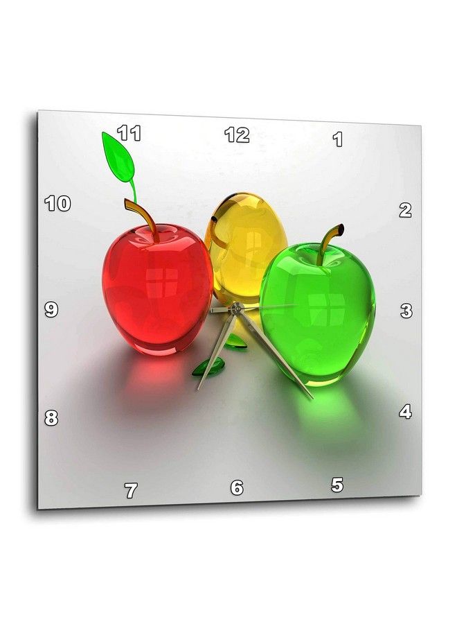 Dpp_98432_3 Glass Apples In Red Yellow N Green Wall Clock 15 By 15