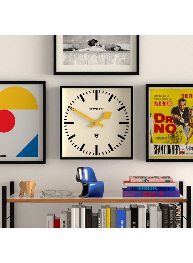 Number Five Railway Wall Clock Square Clock Kitchen Clock Office Clock Retro Clock Designer Clock Station Clock Marker Dial (Yellow Hands)