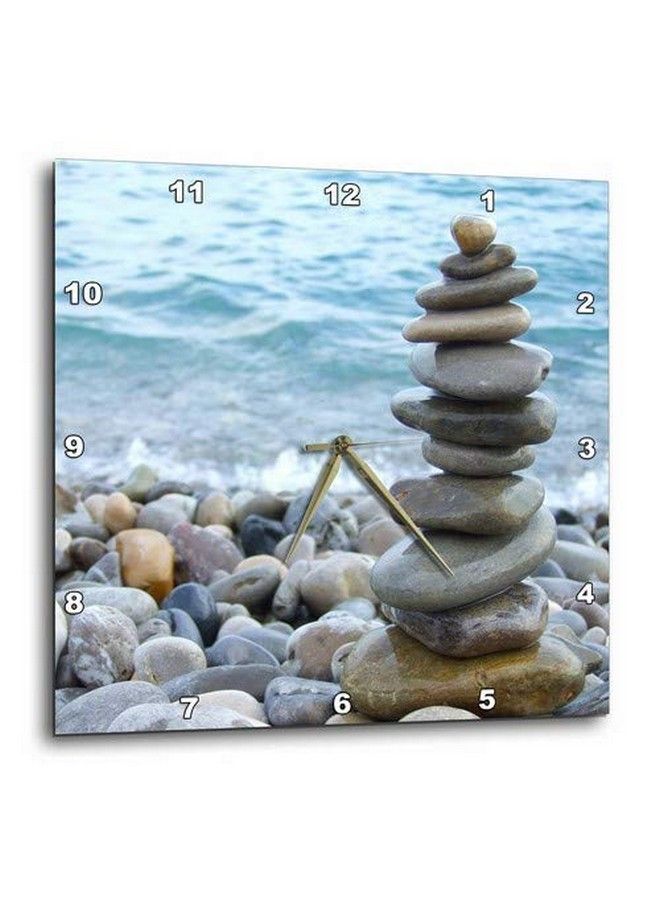 Dpp_157790_3 Zen Stone Tower On Pebble Beach Peaceful Harmony Stacked Shiny Round Ocean Sea Rocks Balance Wall Clock 15 By 15