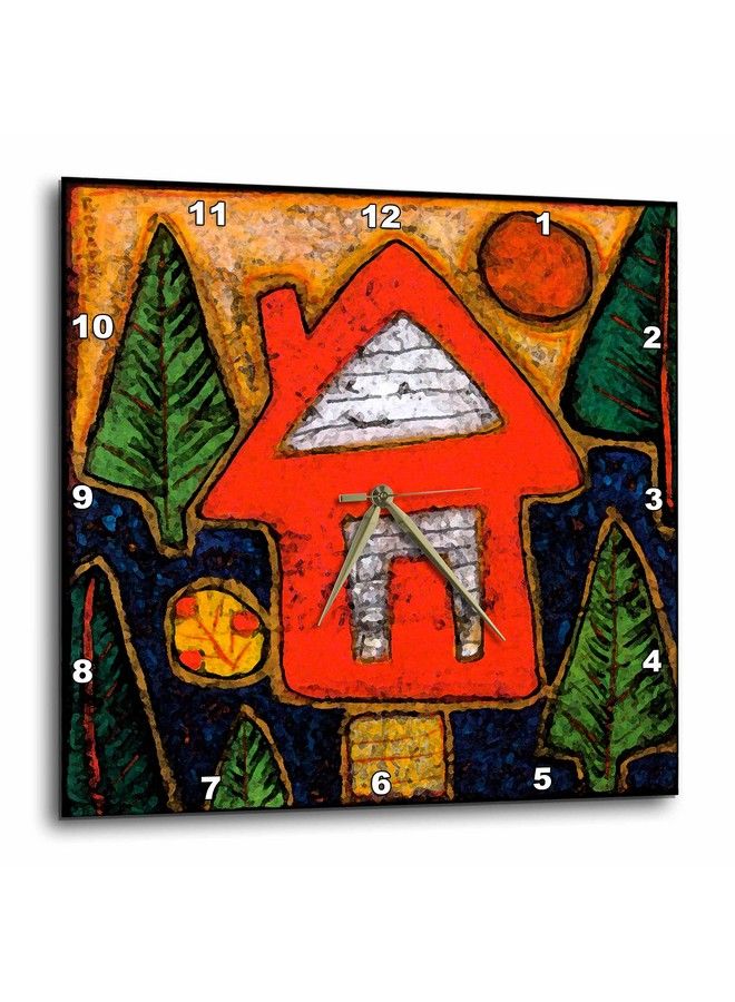 Dpp_21209_2 Red House Folk Art Trees Colorfulwall Clock 13 By 13Inch
