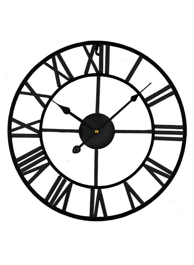 Large Decorative Wall Clock European Industrial Roman Numeral Metal Wall Clock Home Decor Ideal For Living Room Kitchen And Den (Black 24