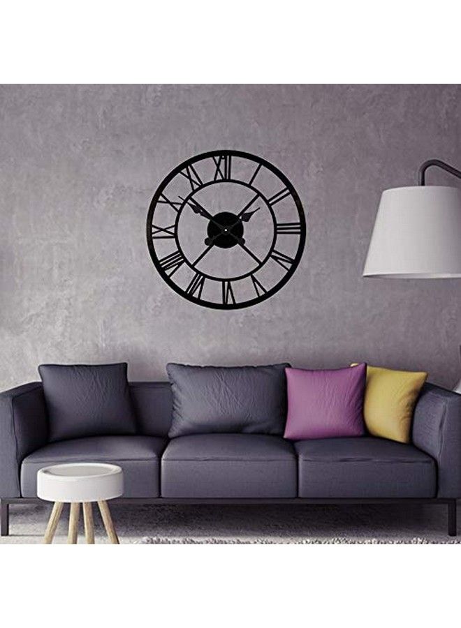 Large Decorative Wall Clock European Industrial Roman Numeral Metal Wall Clock Home Decor Ideal For Living Room Kitchen And Den (Black 24