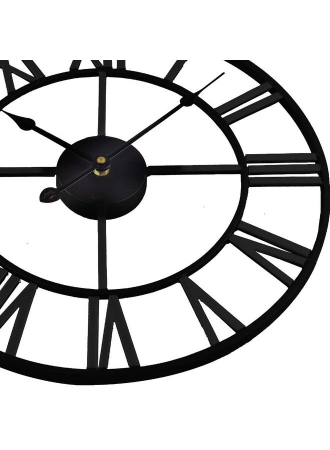 Large Decorative Wall Clock European Industrial Roman Numeral Metal Wall Clock Home Decor Ideal For Living Room Kitchen And Den (Black 24