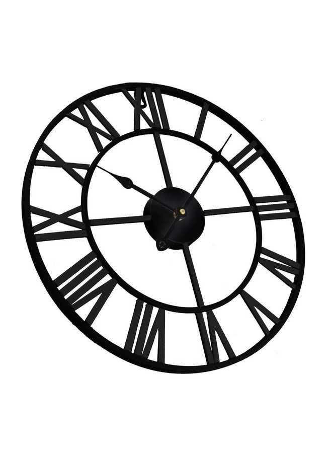 Large Decorative Wall Clock European Industrial Roman Numeral Metal Wall Clock Home Decor Ideal For Living Room Kitchen And Den (Black 24