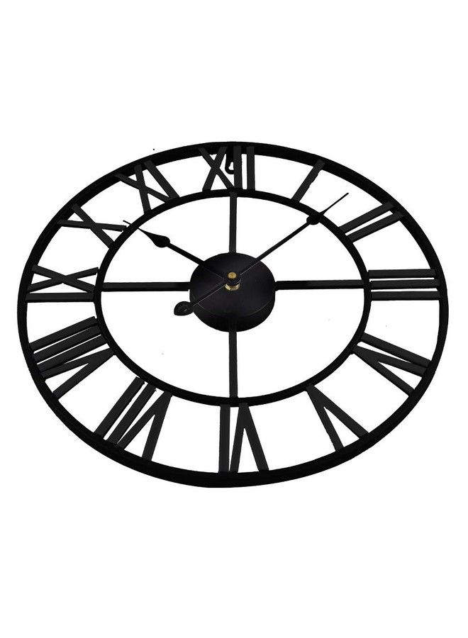 Large Decorative Wall Clock European Industrial Roman Numeral Metal Wall Clock Home Decor Ideal For Living Room Kitchen And Den (Black 24