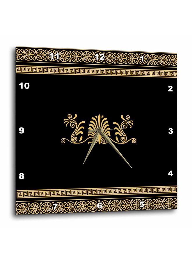 Dpp_56709_1 Golden Yellow And Black Ancient Greek Decorative Spirals And Palm Leaves Classic Grecian Key Wall Clock 10 By 10Inch