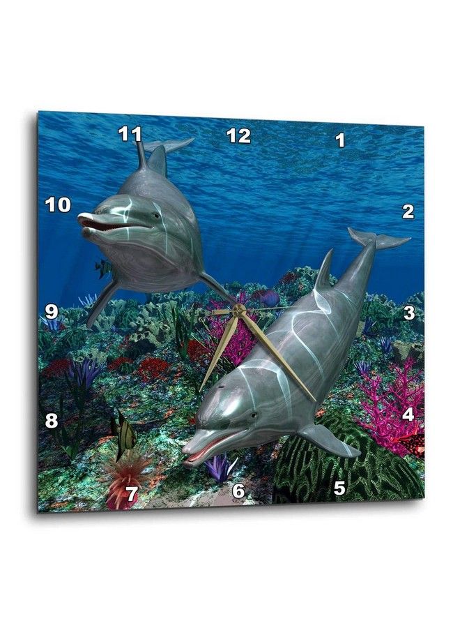 Dpp_181785_1 Two Cute Dolphins Swim In The Ocean. A Undersea Scene Wall Clock 10 By 10