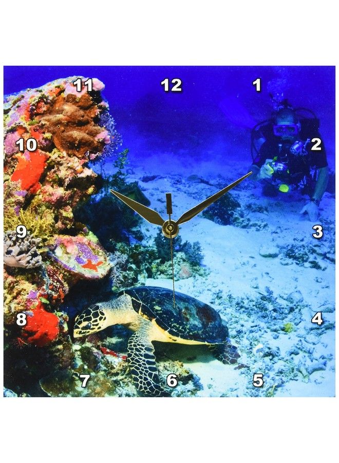 Dpp_85183_1 Hawksbill Turtle Scuba Diver Micronesiaoc16 Sws0045Stuart Westmorlandwall Clock 10 By 10Inch