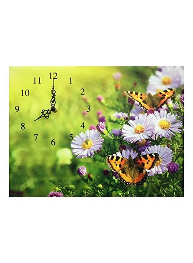 Butterfly Wall Clock Butterflies And Purple Daisies On A Canvas Wall Clock Spring Garden Vibrant Flowers