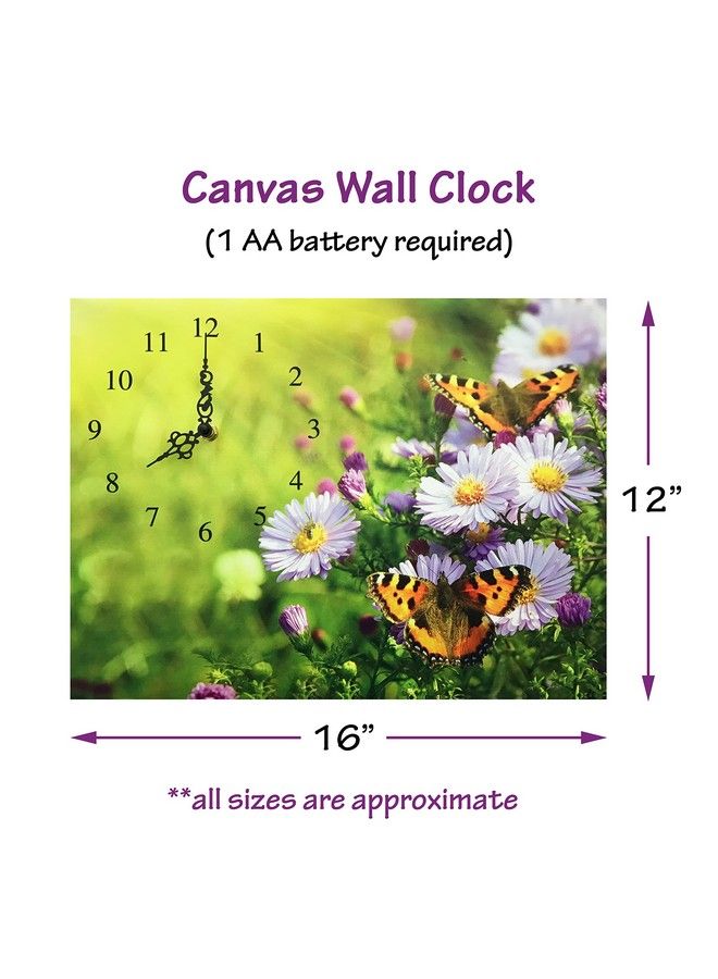 Butterfly Wall Clock Butterflies And Purple Daisies On A Canvas Wall Clock Spring Garden Vibrant Flowers