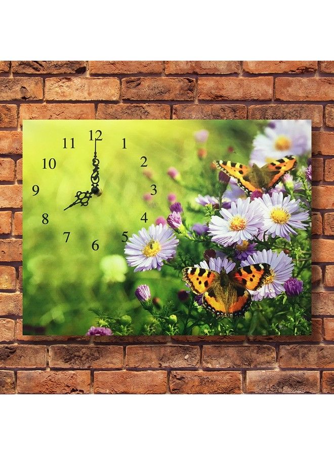 Butterfly Wall Clock Butterflies And Purple Daisies On A Canvas Wall Clock Spring Garden Vibrant Flowers