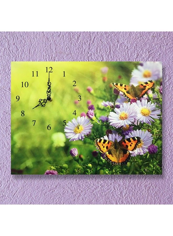 Butterfly Wall Clock Butterflies And Purple Daisies On A Canvas Wall Clock Spring Garden Vibrant Flowers