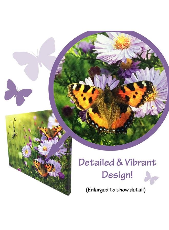 Butterfly Wall Clock Butterflies And Purple Daisies On A Canvas Wall Clock Spring Garden Vibrant Flowers