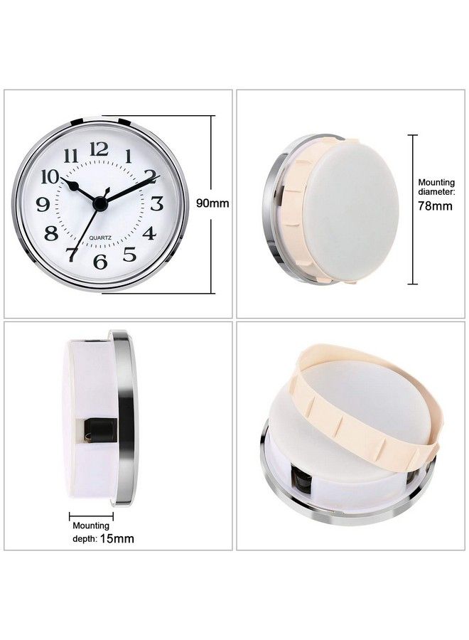 31 2 Inch (90 Mm) Quartz Clock Fitup Insert With Arabic Numeral Quartz Movement (Silver Rim)