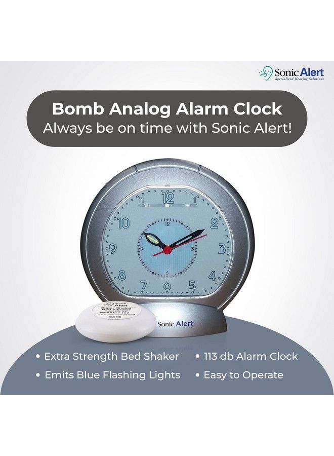 Alarm Clock Sonic Bomb Analog Clock Loud Alarm Clock For Heavy Sleepers Alarm Clock With Bed Vibrator Easy To Use Silver