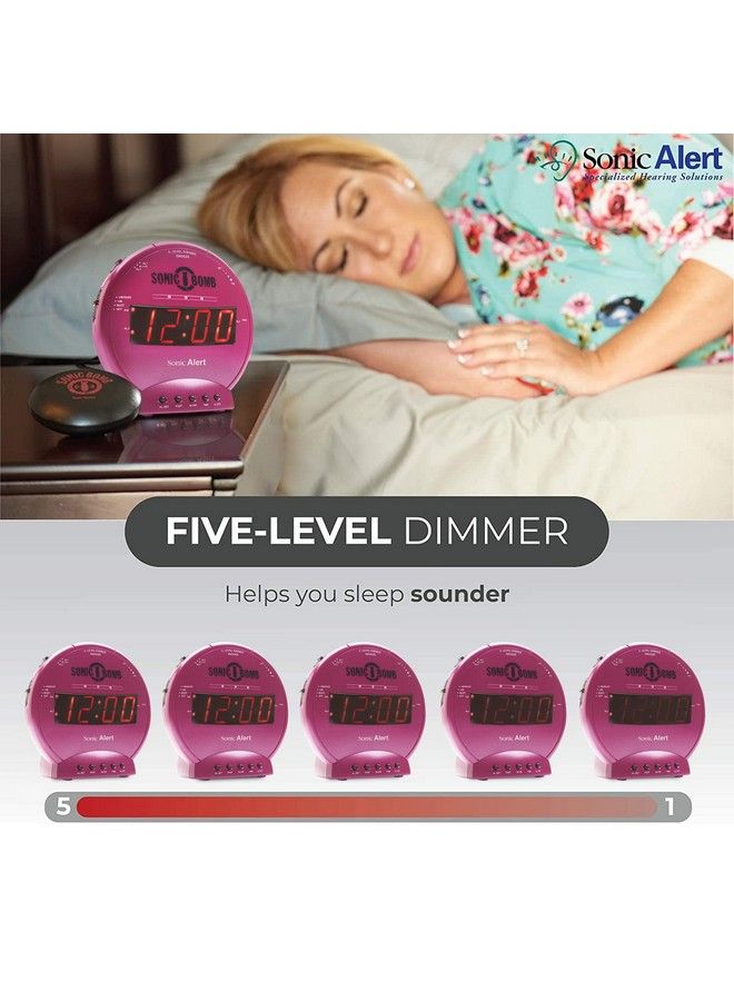 Sonic Bomb Dual Alarm Clock With Bed Shaker Pink Vibrating Alarm Clock Heavy Sleepers Battery Backup ; Wake With A Shake